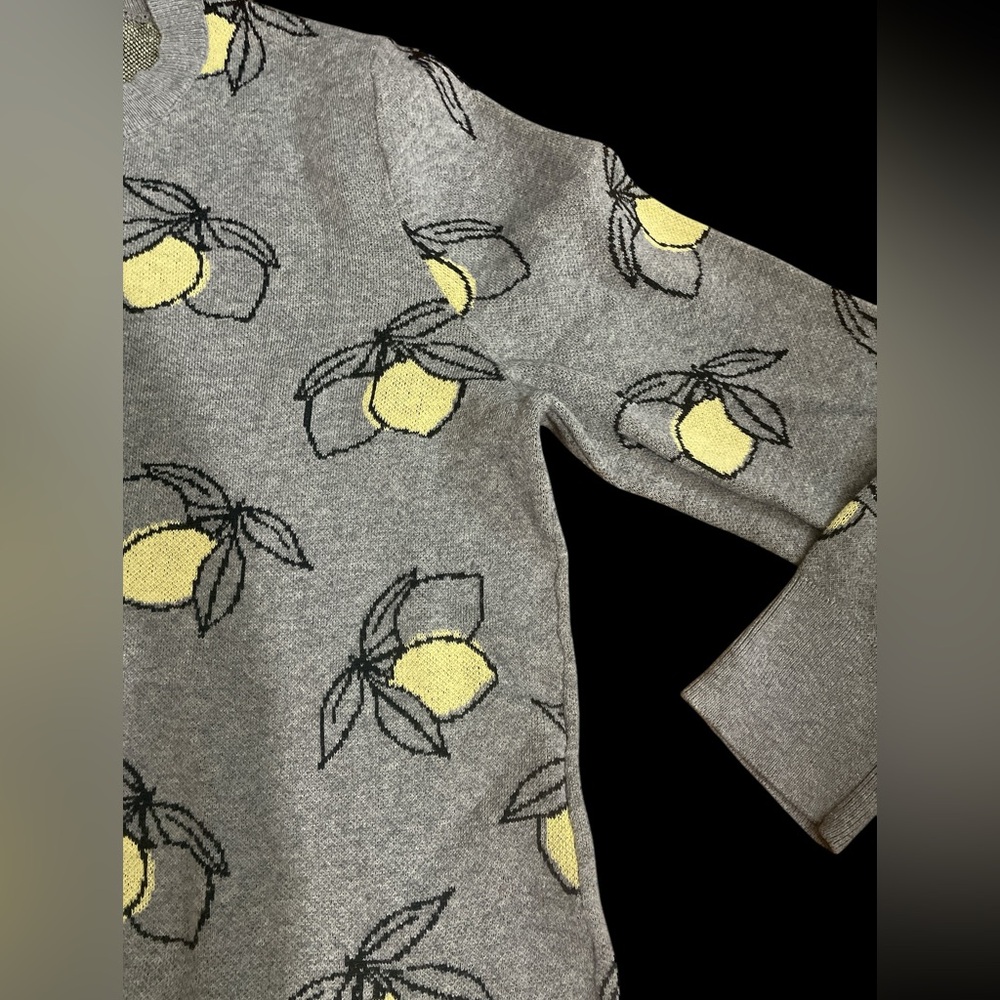 Vintage grey lemon print pull over sweater cottagecore coastal granny novelty - Picture 4 of 6